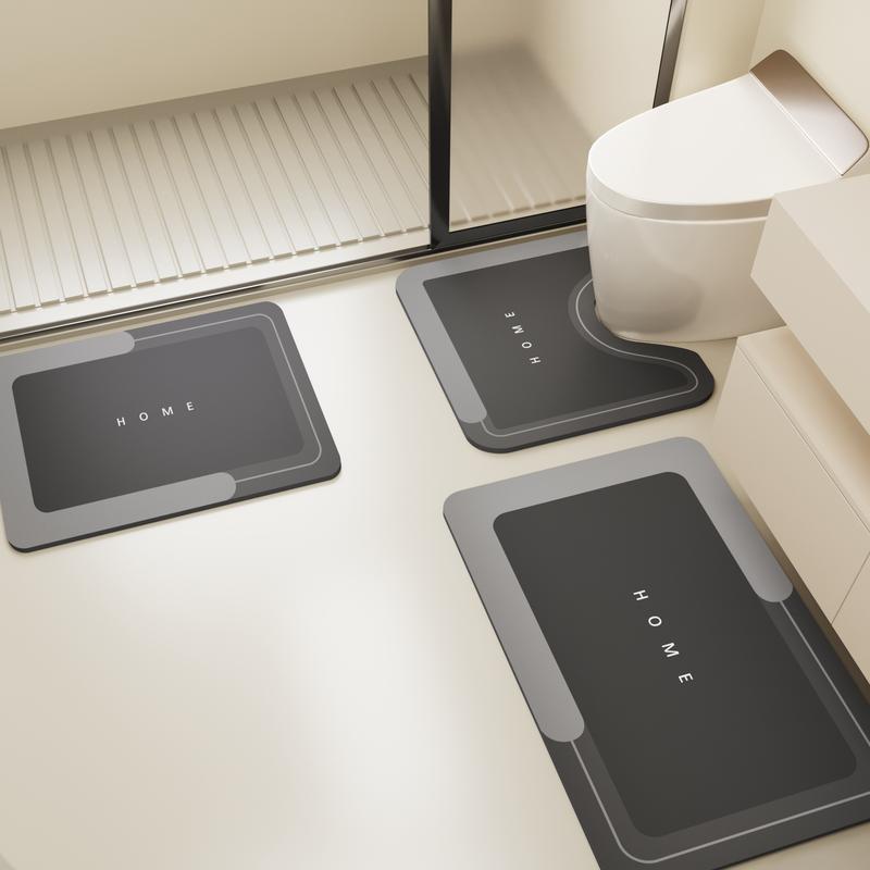 3 Piece Anti-Slip Bathroom Mat Set - Quick Drying U-Shaped Toilet & Floor Mats